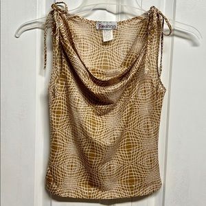 Vintage Joanna Tan Cream Geometric Print Sequin Cowl Neck Tank Top Jr XS
